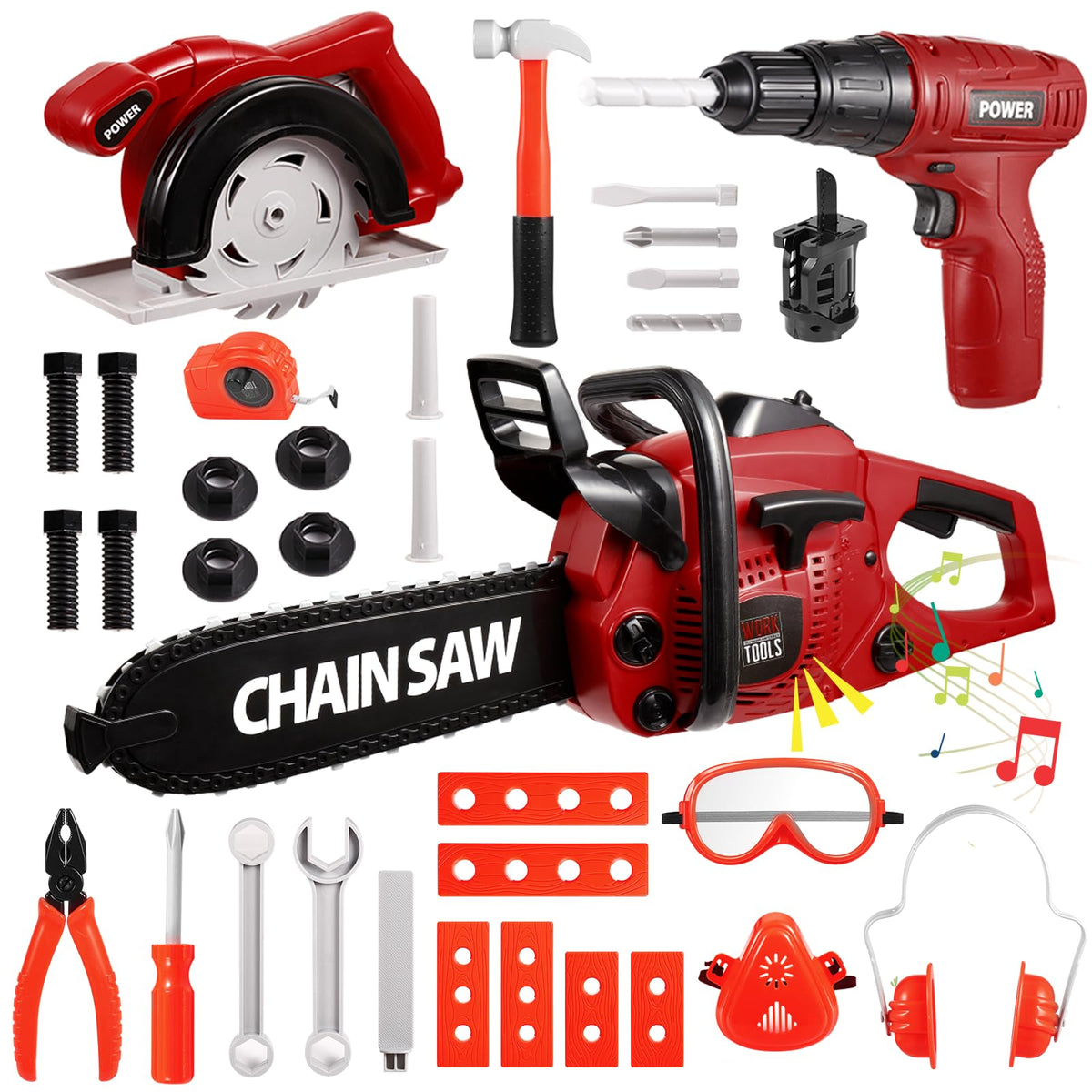 Vextronic Kids Tool Set chainsaw in action with realistic sounds for immersive pretend play