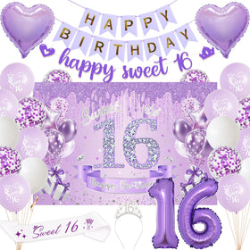 VeyoCraft Sweet 16 banner purple for festive birthday decor and photos