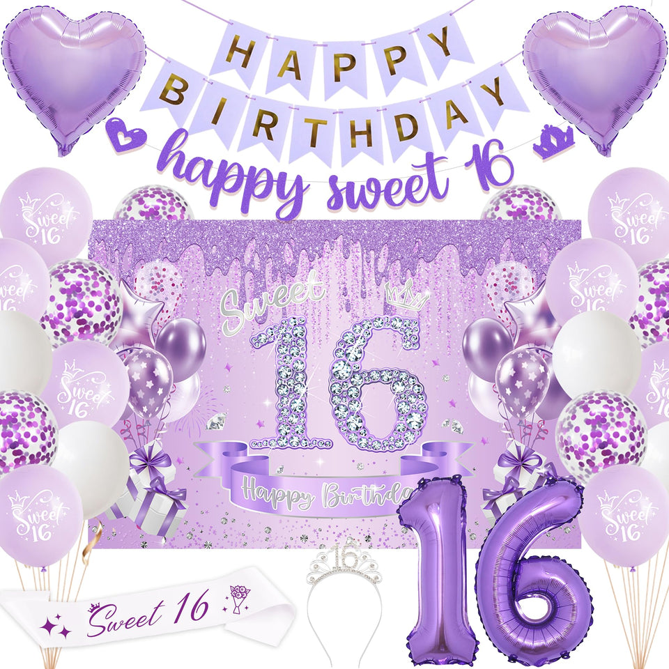 VeyoCraft Sweet 16 banner purple for festive birthday decor and photos