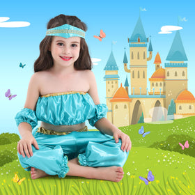 VGOFUN blue princess dress front view showcasing vibrant color and comfortable fit.