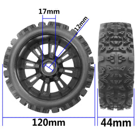 Vgoohobby 1/8-scale tire side view highlighting rubber tread and plastic rim