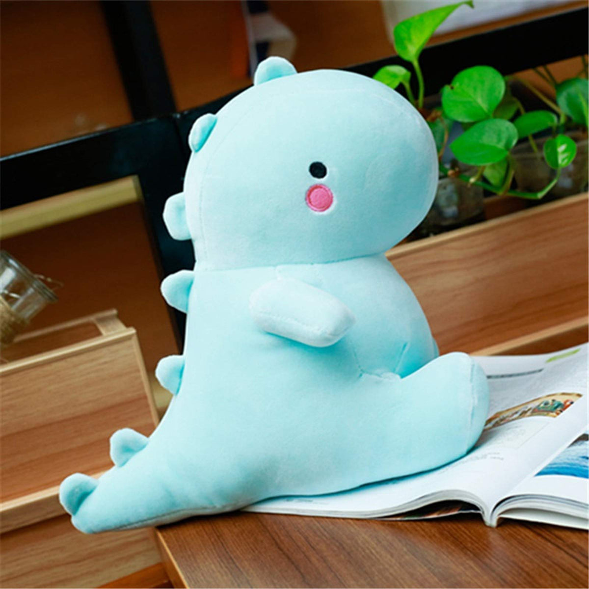 VHYHCY dinosaur plush close-up face showing soft texture and stitching.