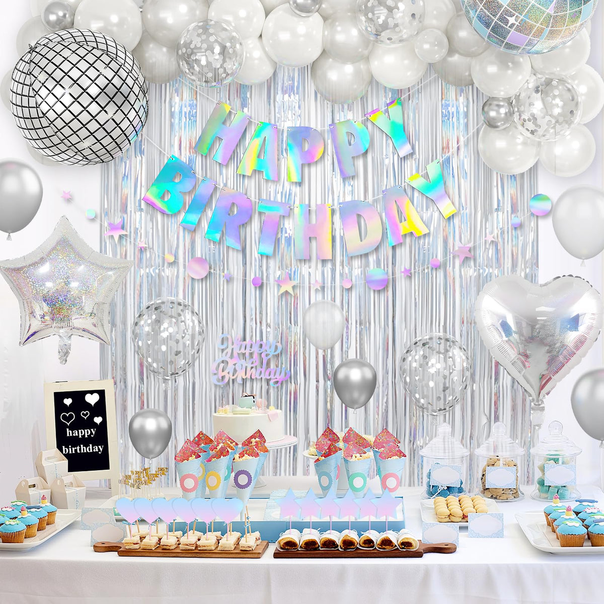 Vibzox iridescent tinsel curtains create a shimmering stage backdrop.