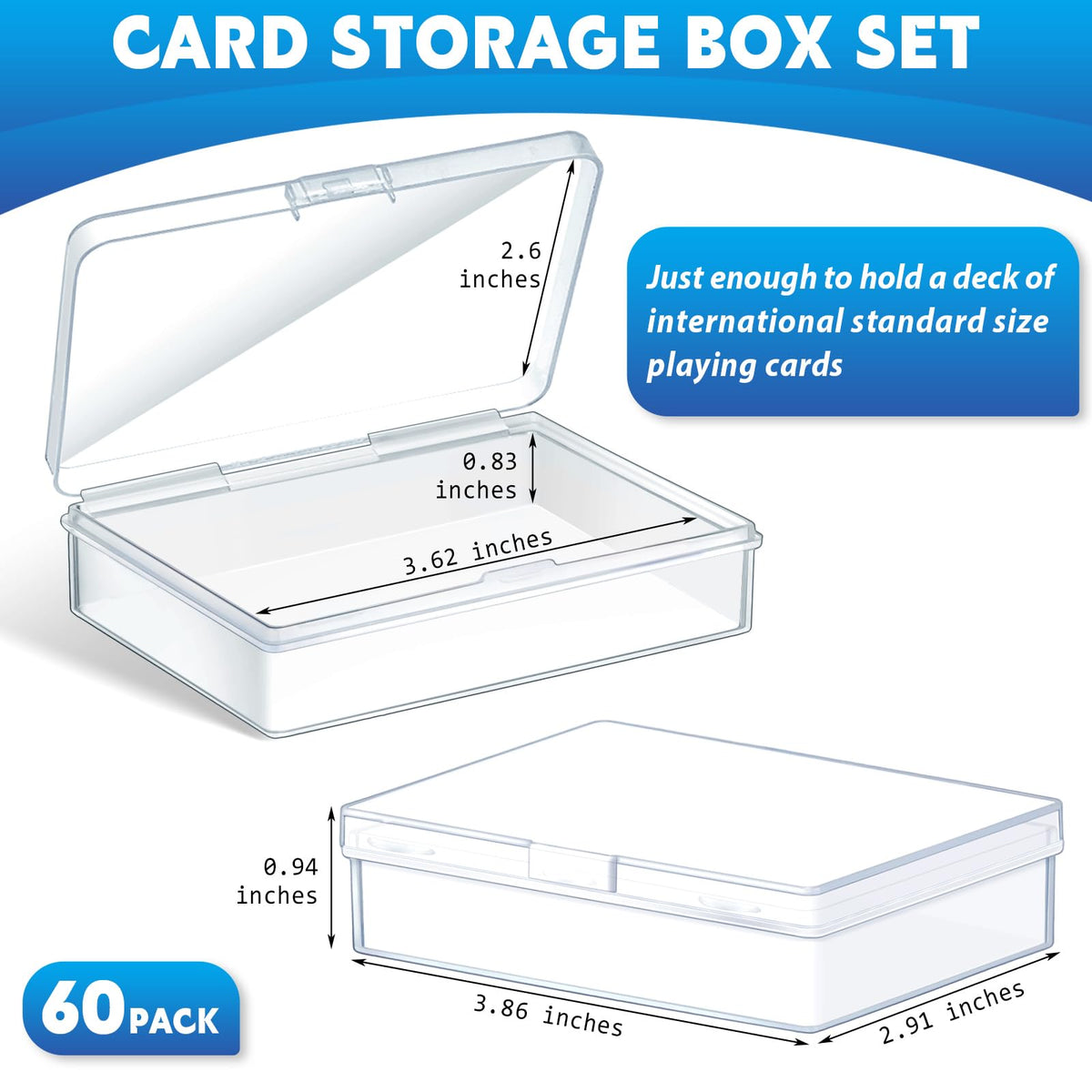 Vicenpal clear card box interior view showing inner dimensions for cards.