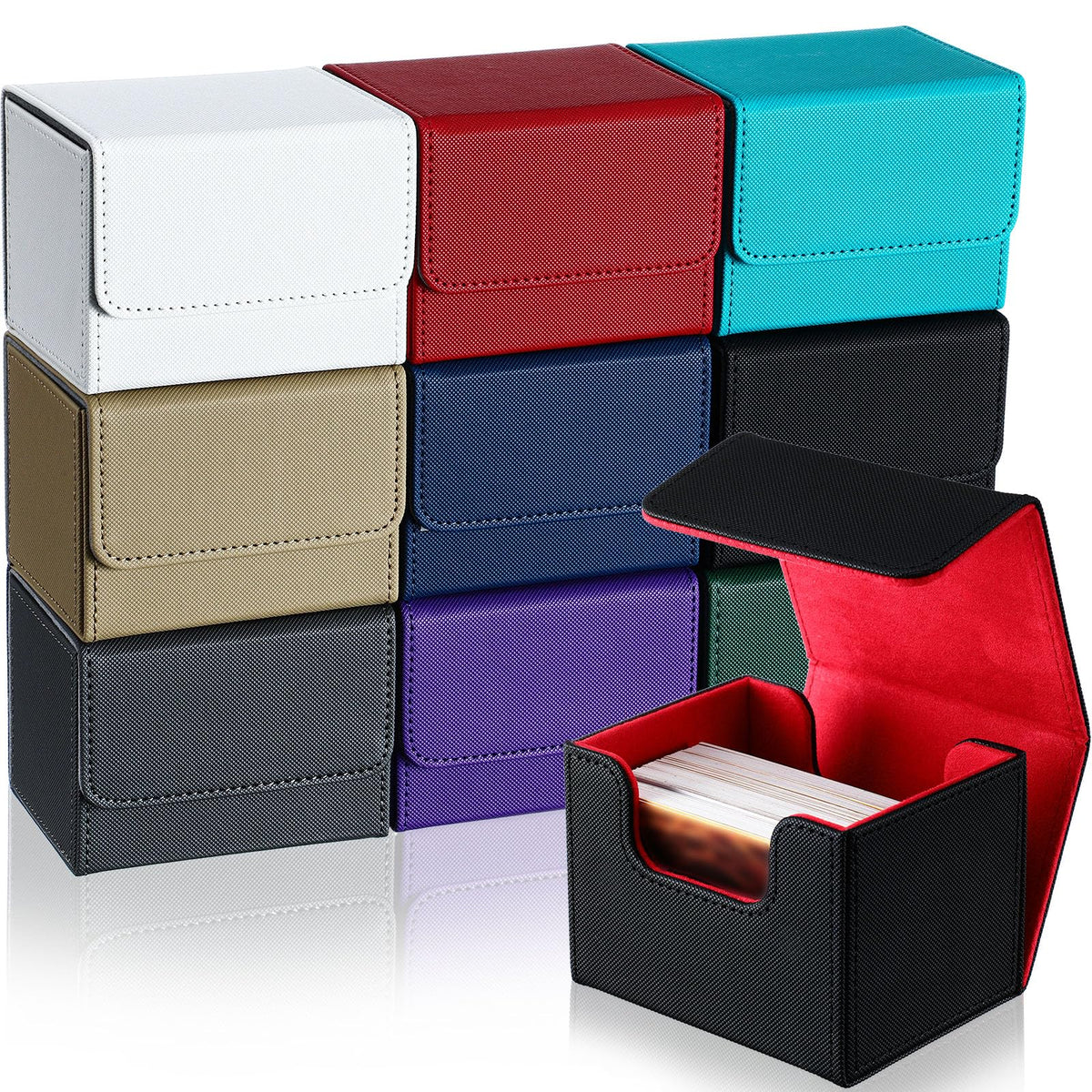 Vicenpal leather deck box blue with magnetic lid for secure card storage