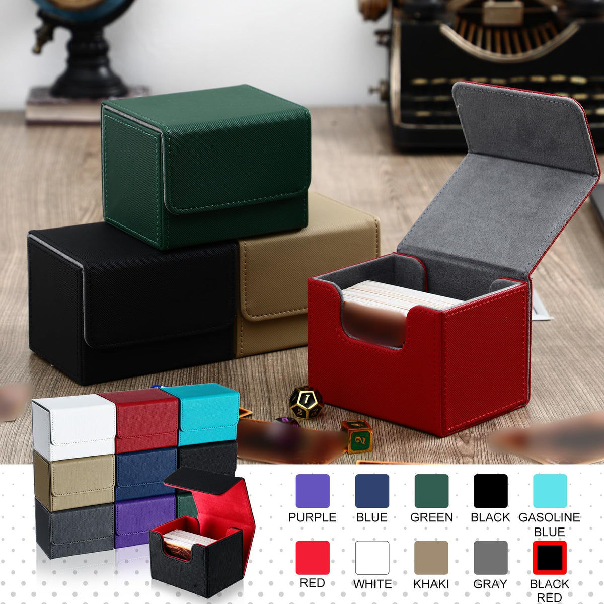 Vicenpal gray leather deck box non-slip surface for organized game nights