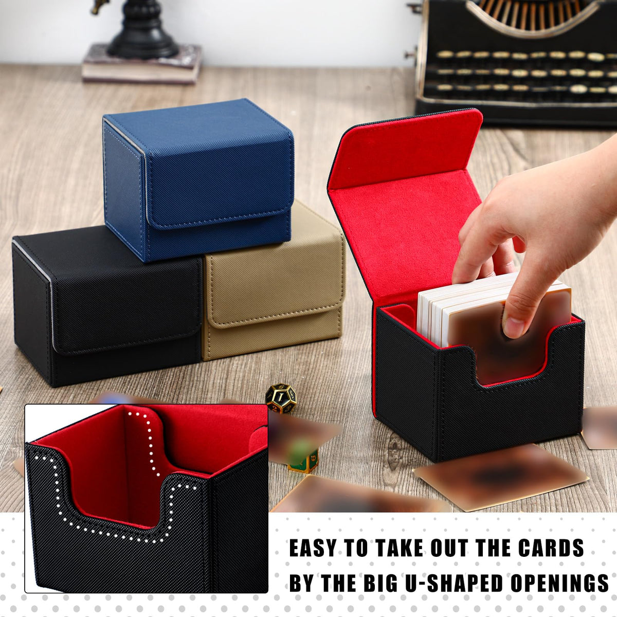 Vicenpal green leather deck box compact 100-card capacity for travel