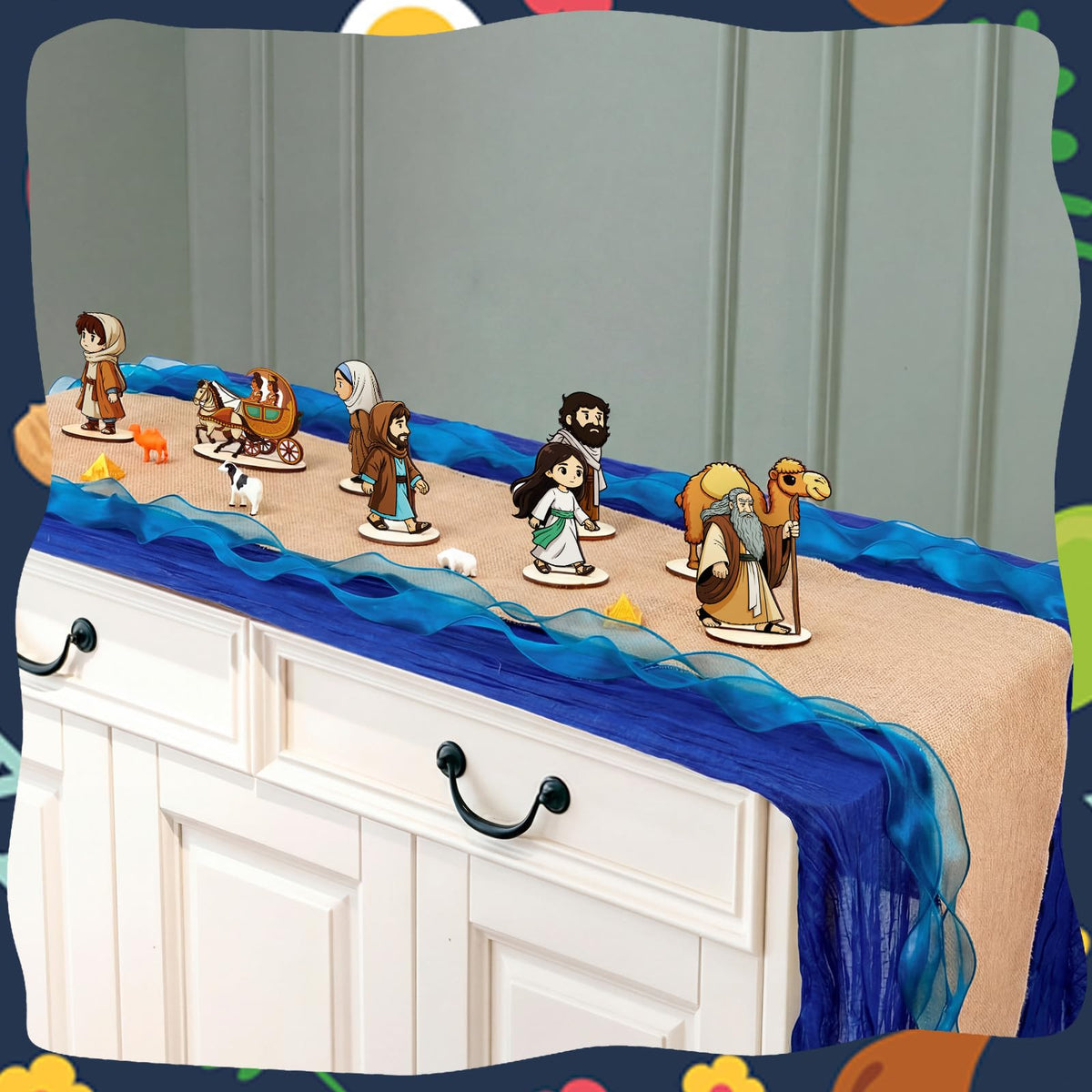 Vicenpal Passover set desert town figures enrich storytelling on the table.