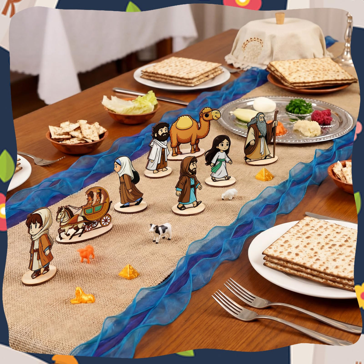 Vicenpal Passover set pyramids add architectural charm to the table vignette.