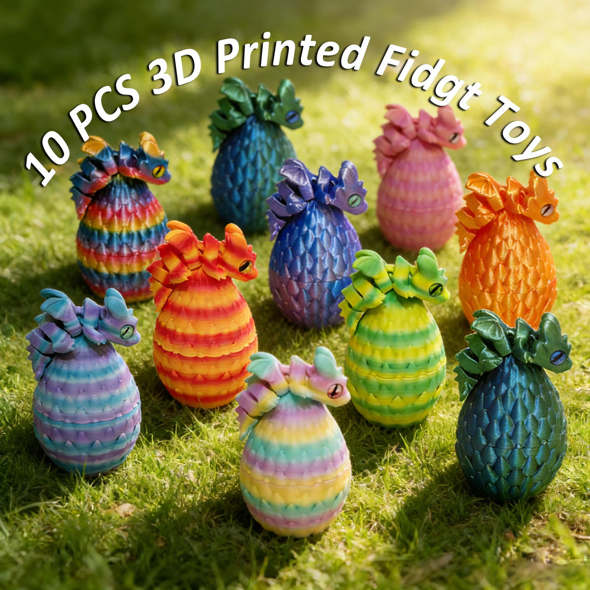 Vicentorra eggs with bright colors and detailed dragon designs for kids.