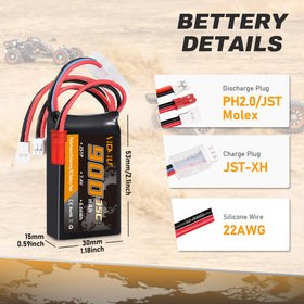 VICMILE SCX24 battery connectors JST PH2.0 Molex shown for quick plug-in