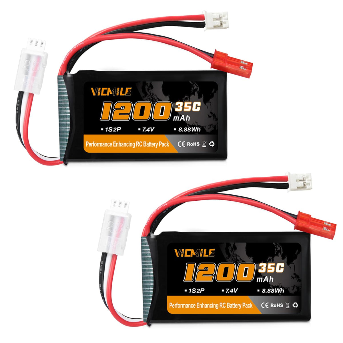 VICMILE SCX24 battery 7.4V 1200mAh with PH2.0 JST plug for longer RC runs