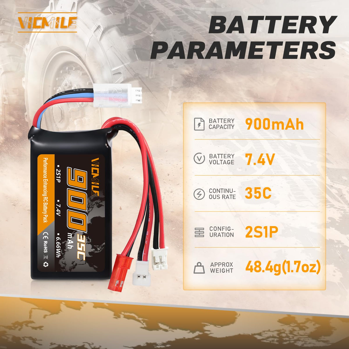 VICMILE SCX24 battery side view for easy fit in tight spaces.