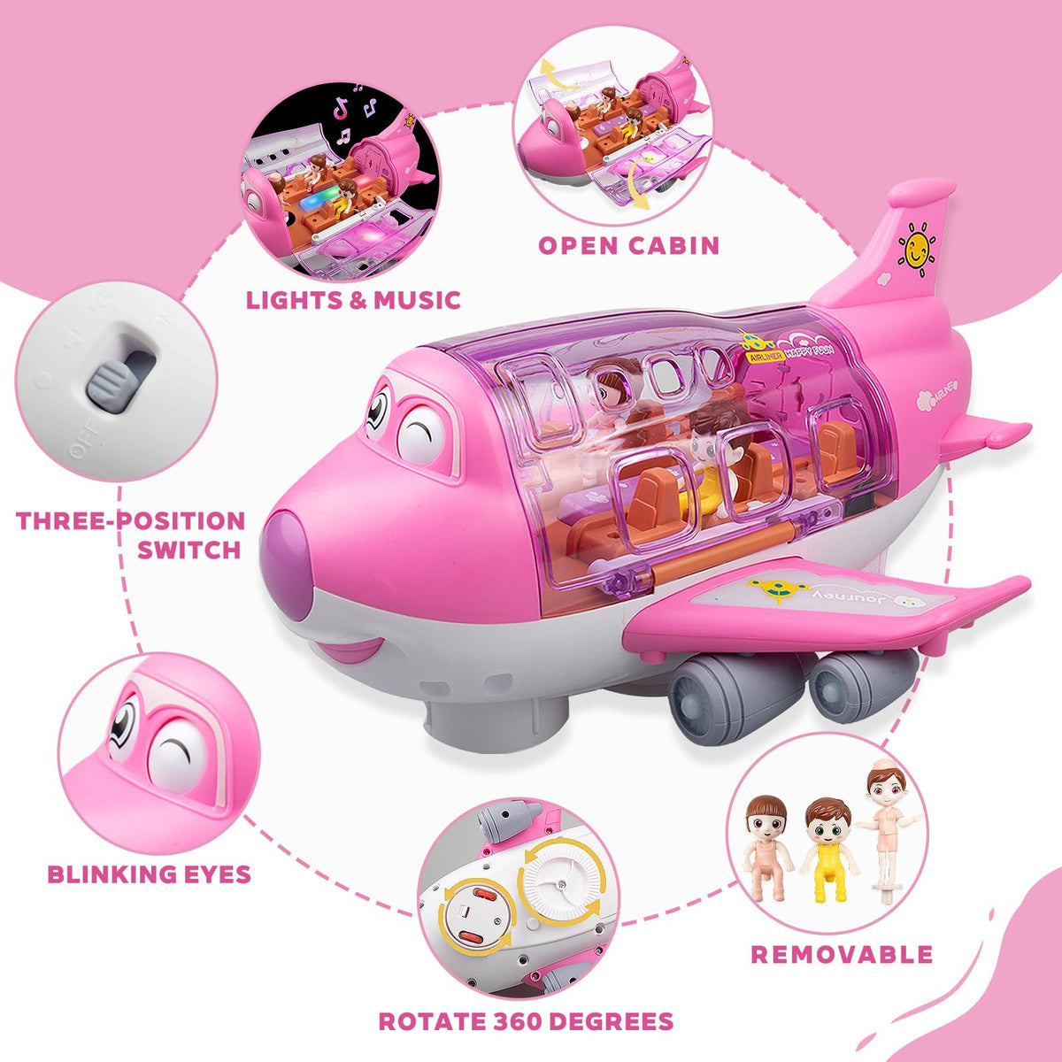 victob pink airplane eyes roll for whimsical pretend flights