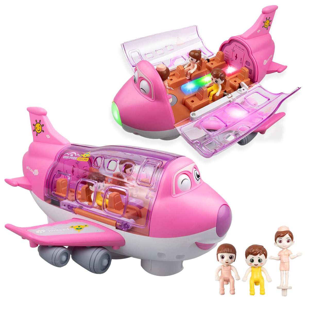 victob pink airplane with lights and sounds enhances imaginative play