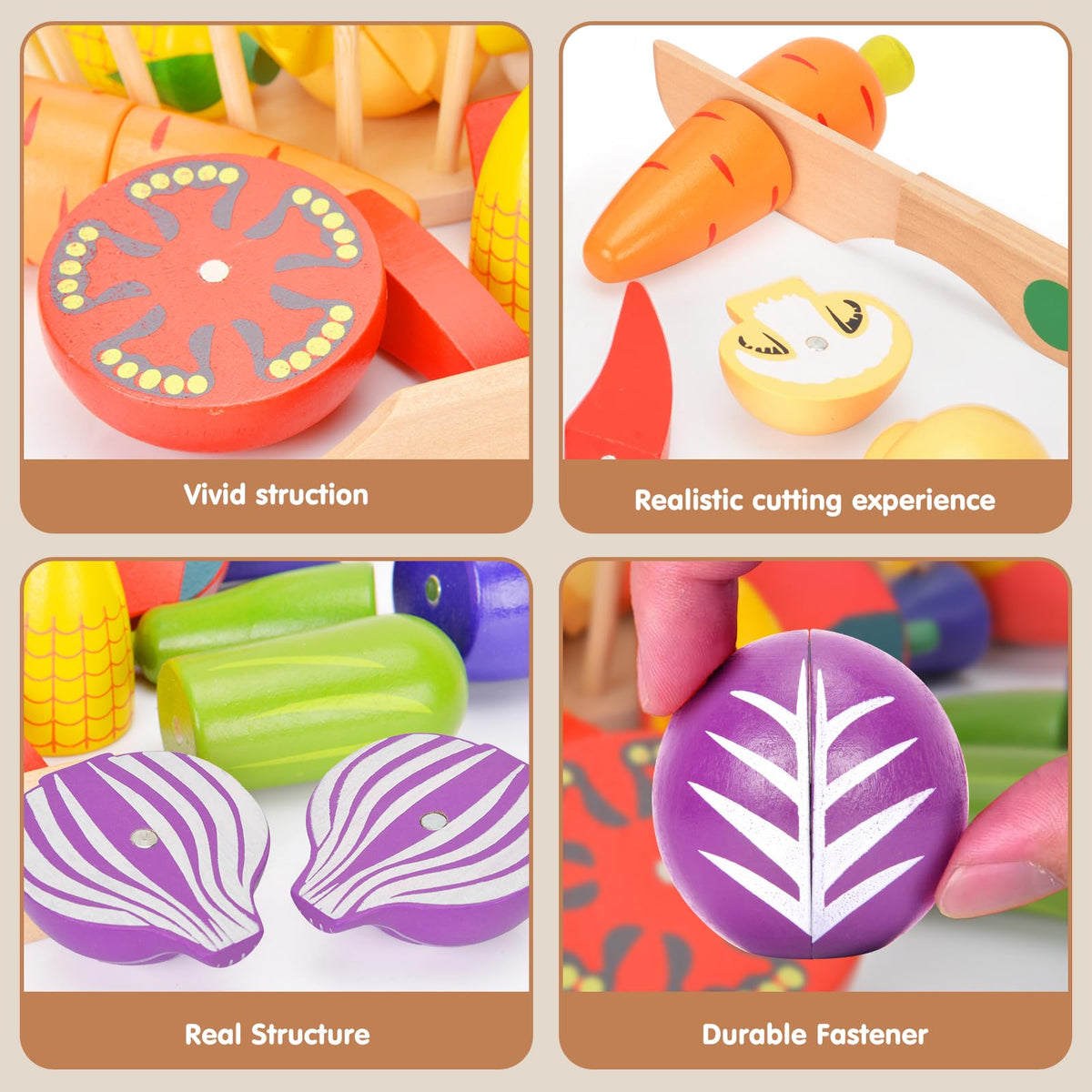 Victostar colorful wooden vegetables aid early shape and counting skills.