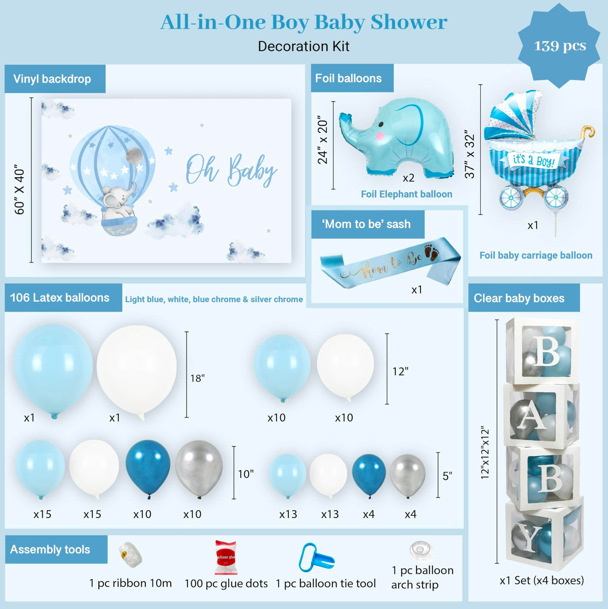 Vidal Crafts balloon garland creates a festive arch for the boy shower