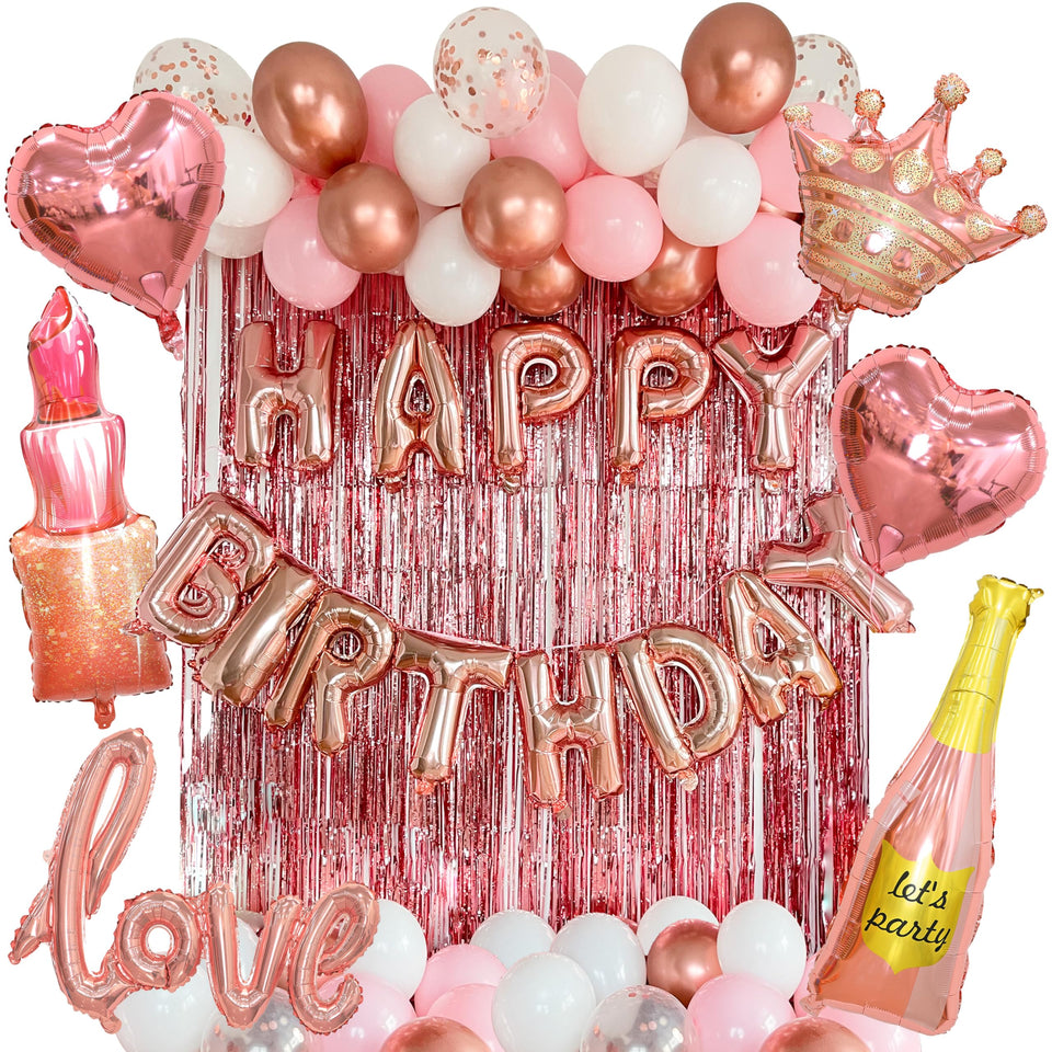 Vidal Crafts rose gold balloon garland creates a stunning party backdrop.