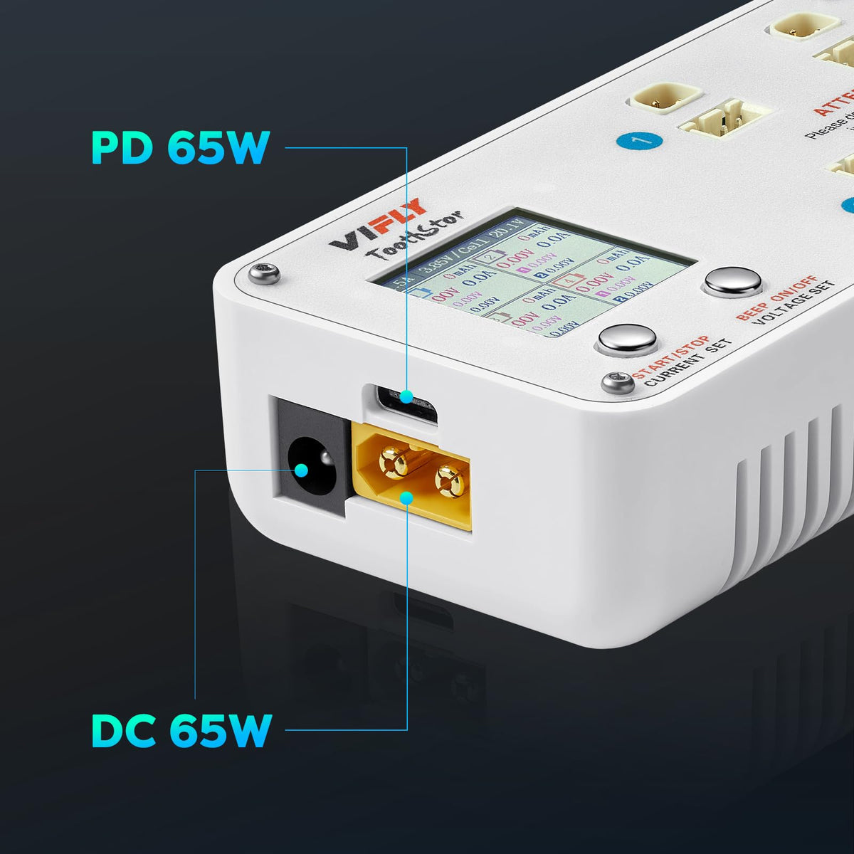 VIFLY ToothStor supports Type-C, XT60, and DC inputs for flexible power.