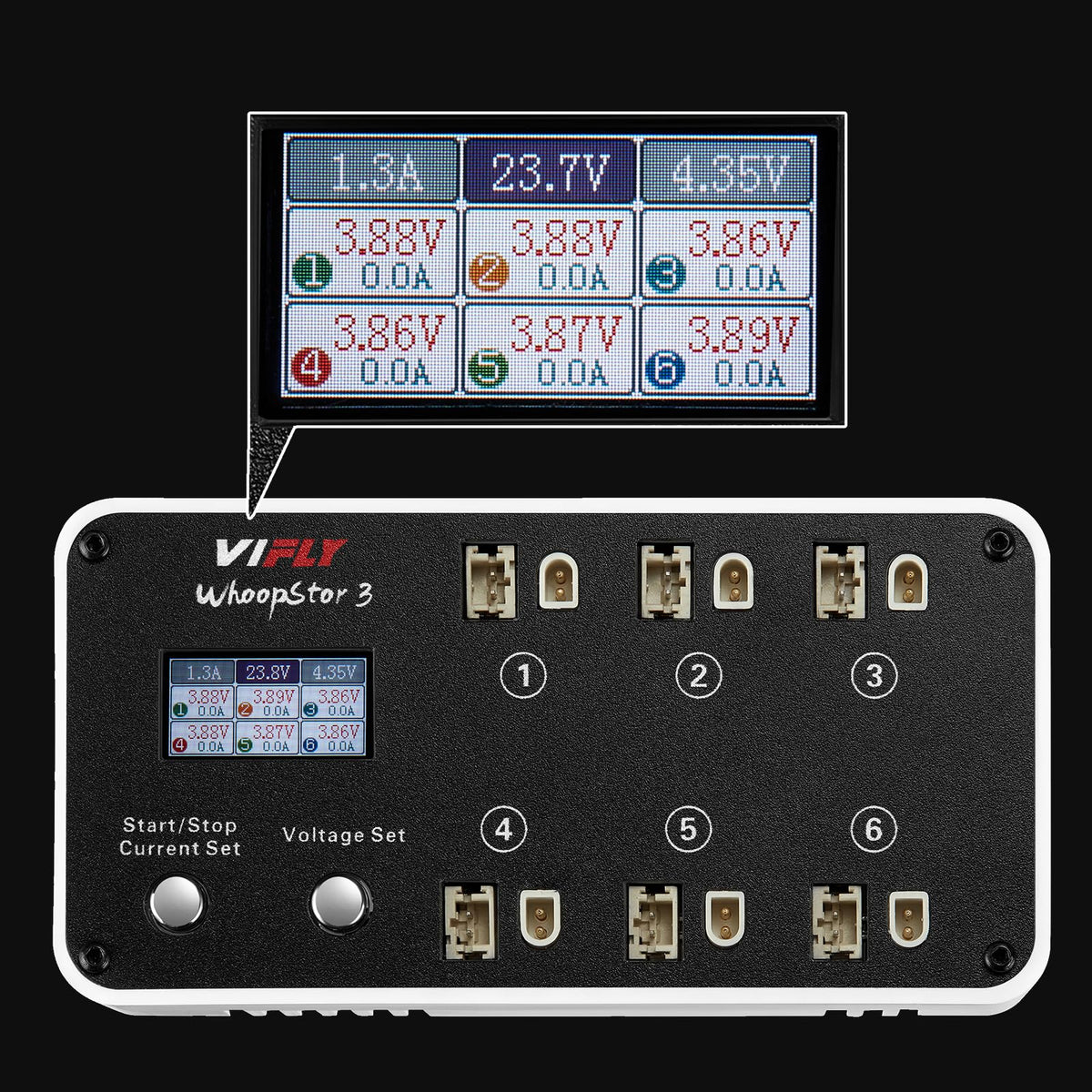 VIFLY WhoopStor V3 LCD display in use shows charging status clearly