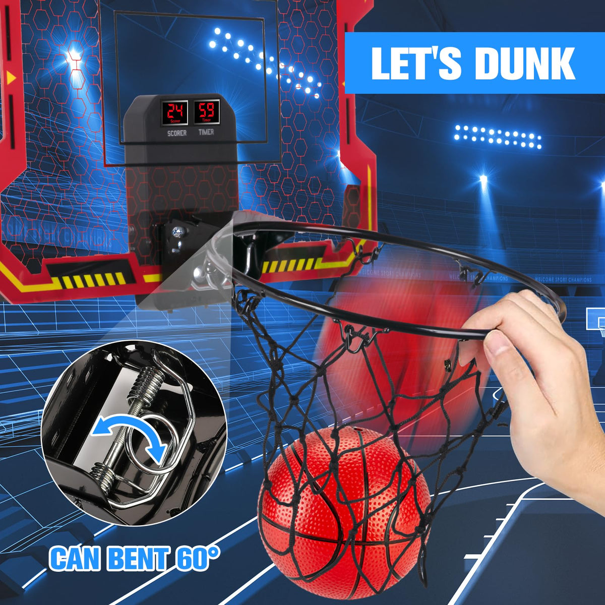 Vignuto indoor basketball hoop shock-absorbing pads protect doors and reduce noise.