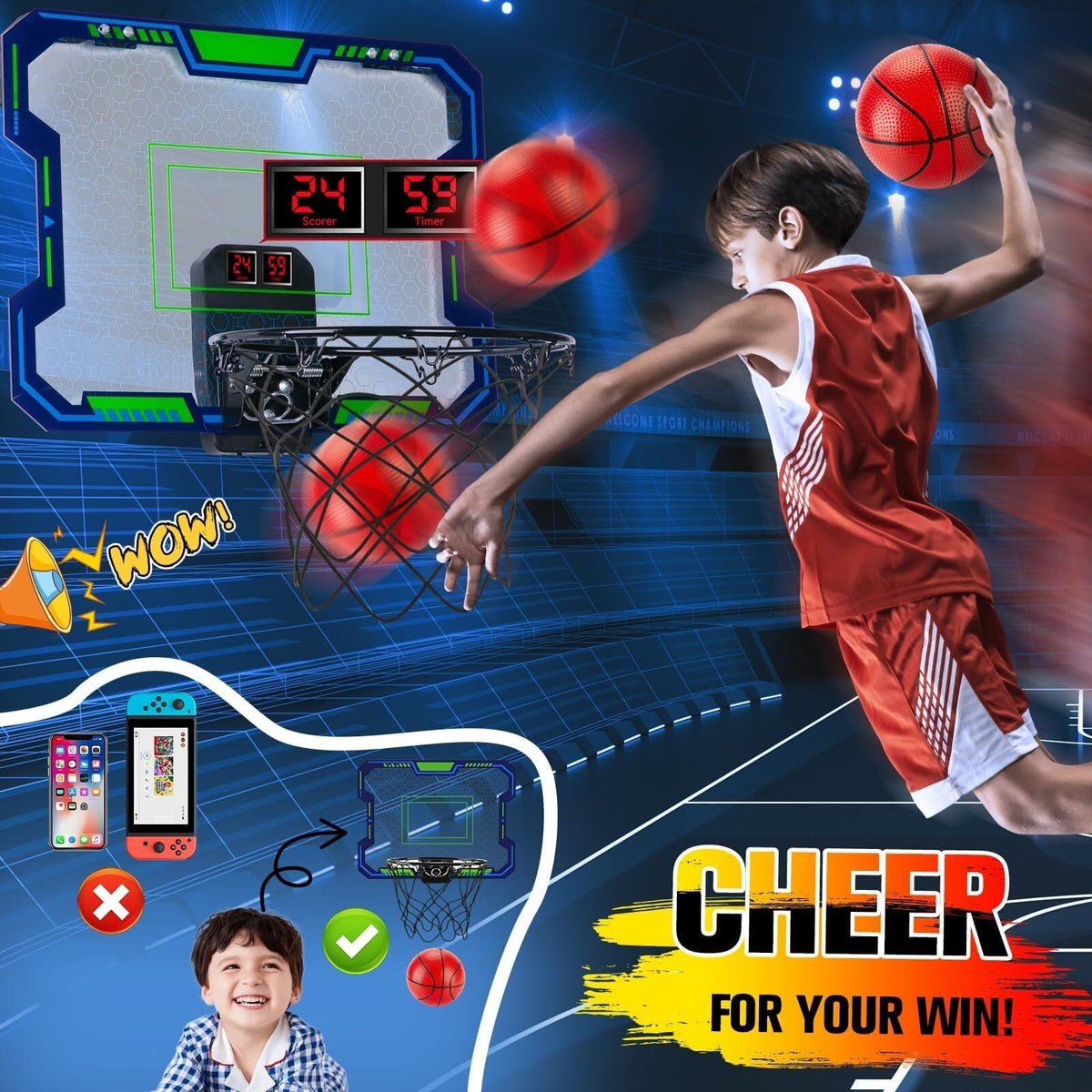 Vignuto electronic score display encouraging kids during play