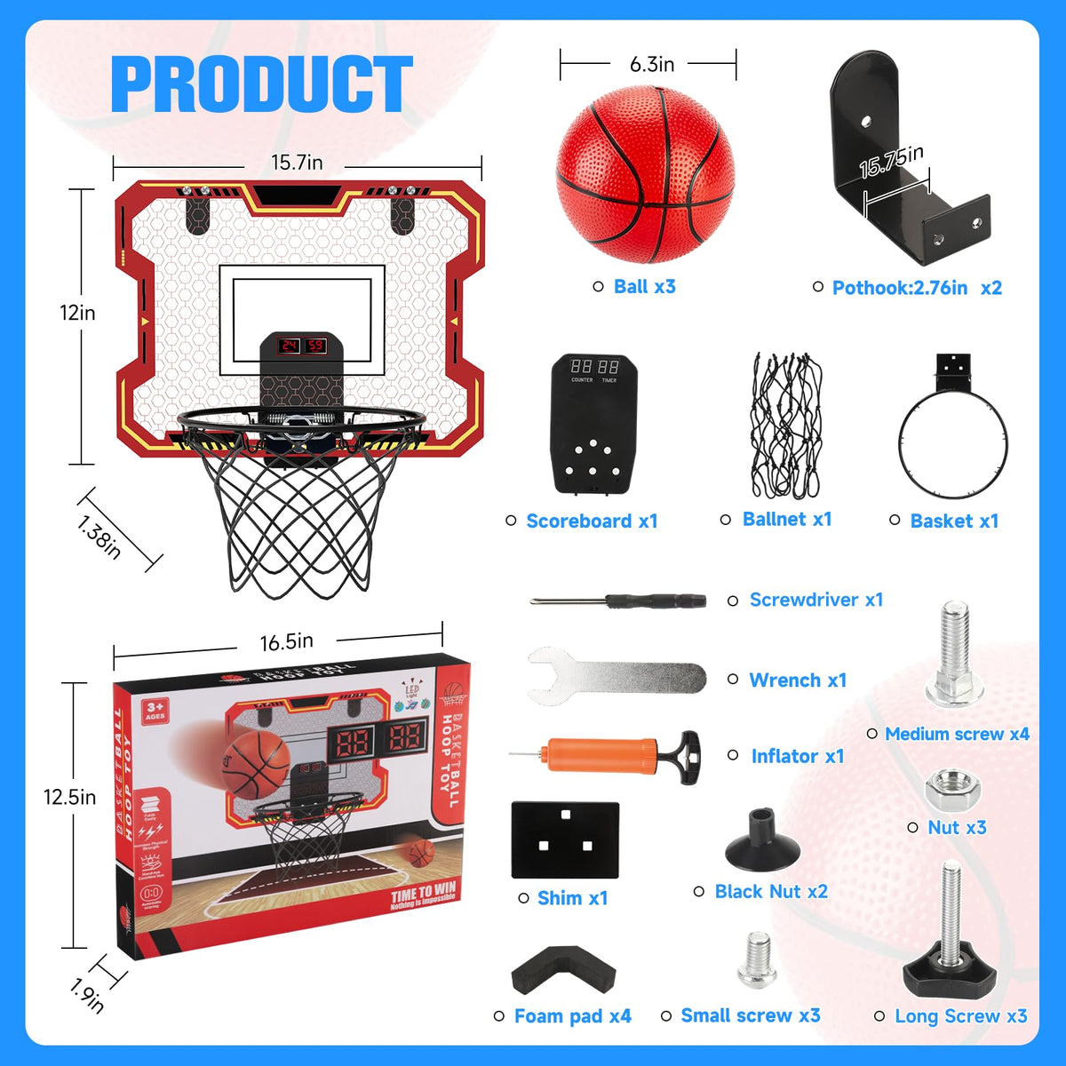 Vignuto indoor basketball hoop durable backboard and net withstand energetic play.