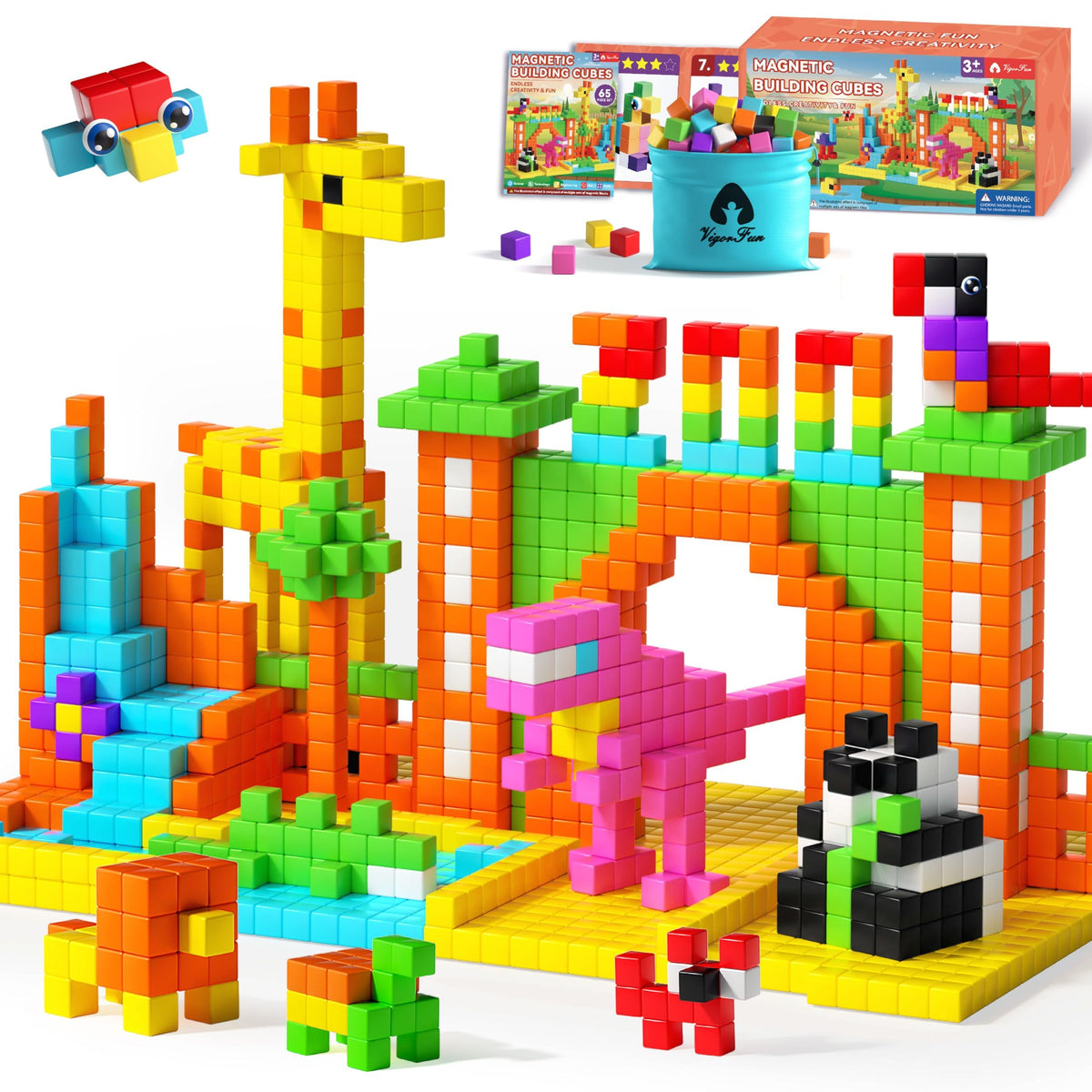 VigorFun 65-piece magnetic blocks set for imaginative building and color learning.