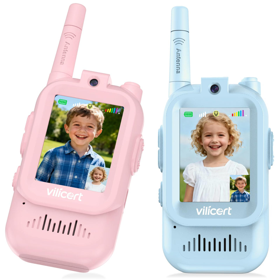 Vilicert video walkie talkie kit front view for kids and screen feature