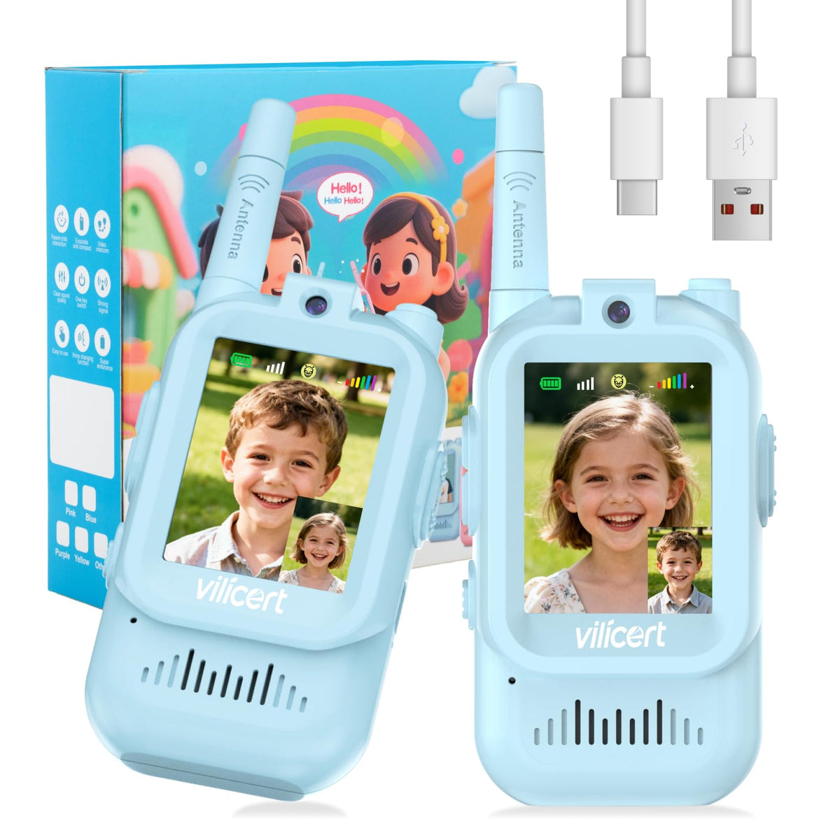 Vilicert video walkie talkies screen for real time calls during kid play