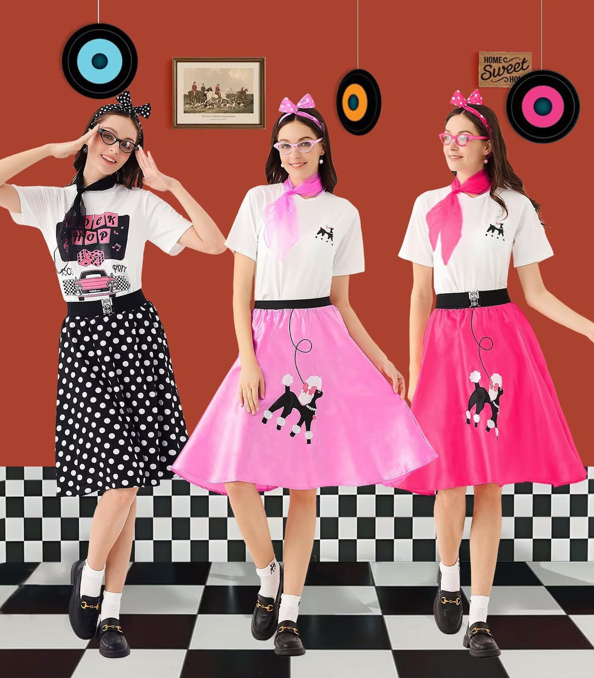 VillbeCoser headband belt and earrings finish a playful 50s vibe