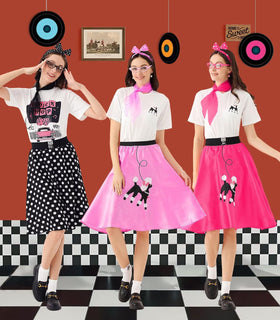 VillbeCoser headband belt and earrings finish a playful 50s vibe