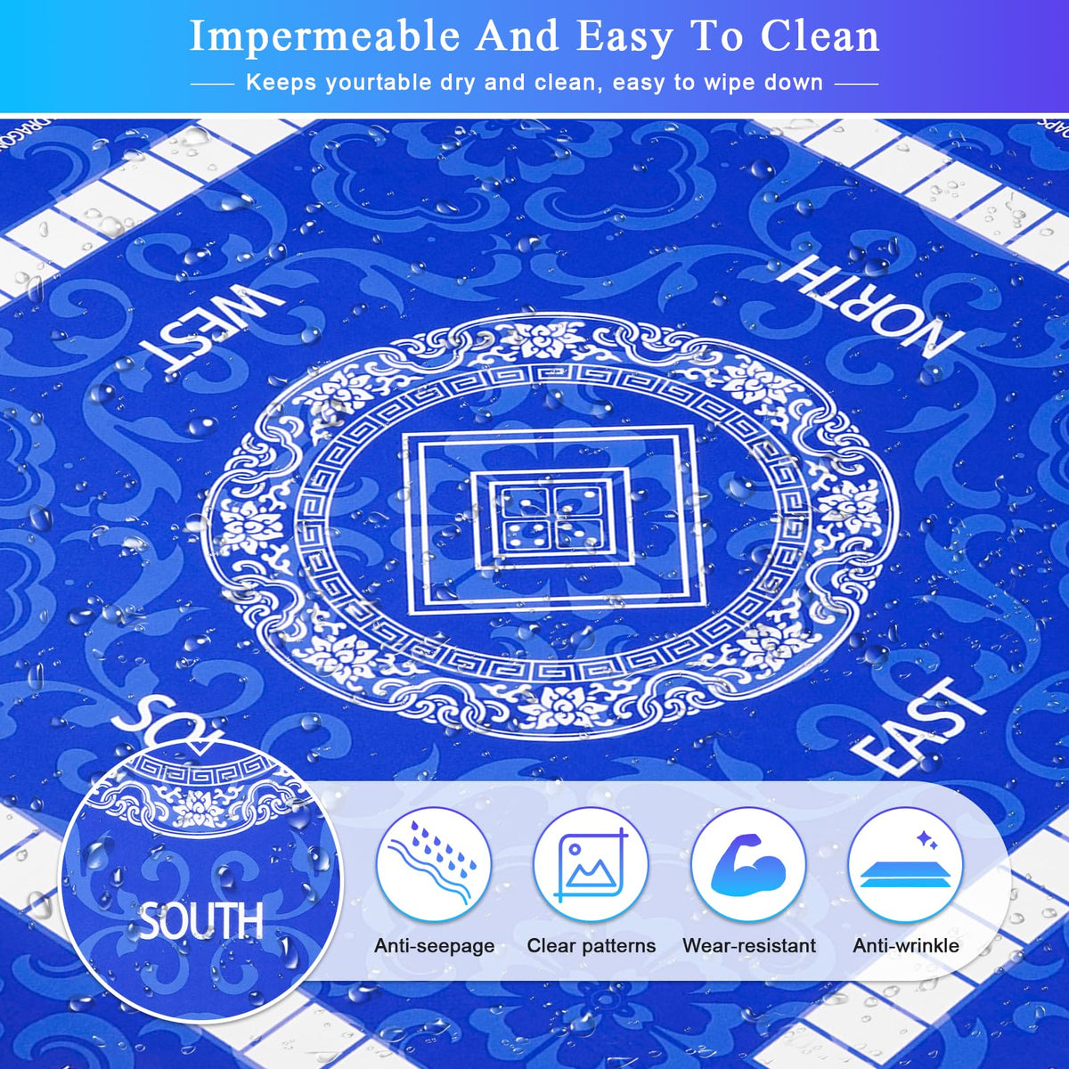Viluda mahjong mat multi-game blue suitable for poker, dominoes, and board games.