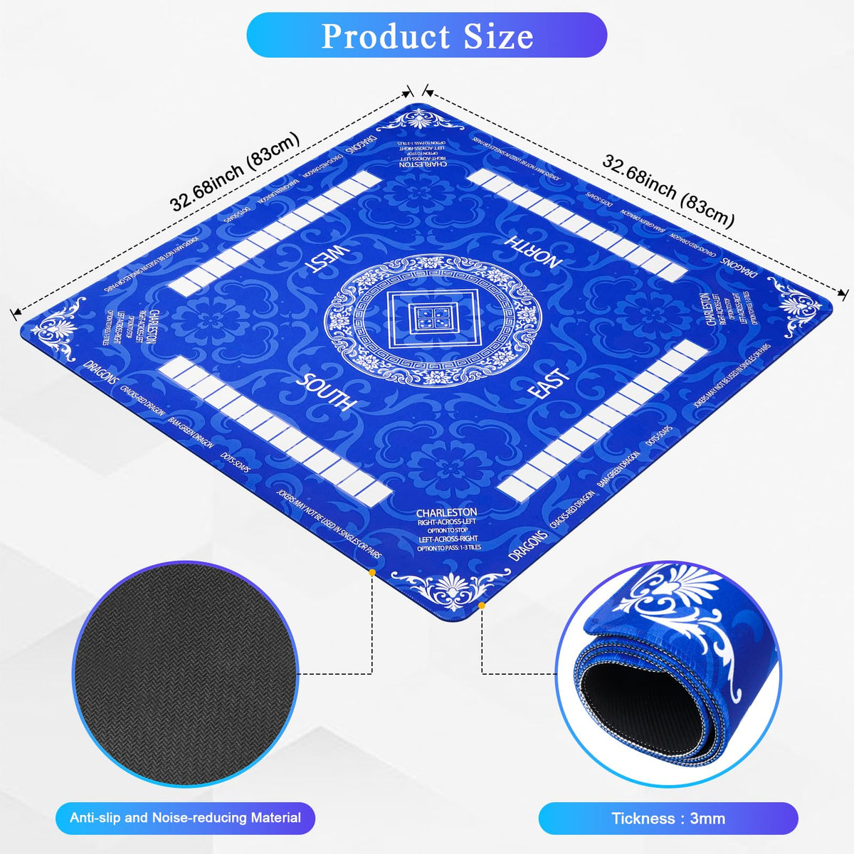 Viluda mahjong mat noise-reduction blue silences tile clatter for focused play.