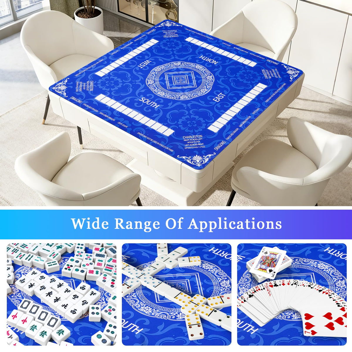 Viluda mahjong mat roll-up travel pouch blue easy storage and portability.