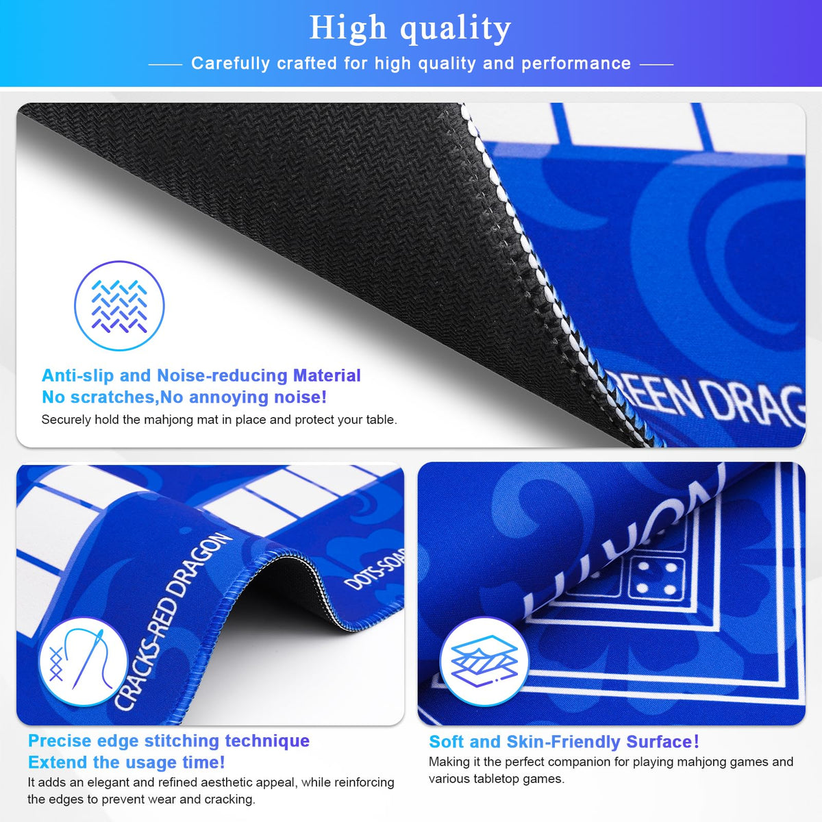 Viluda mahjong mat waterproof blue resists spills and cleans easily.