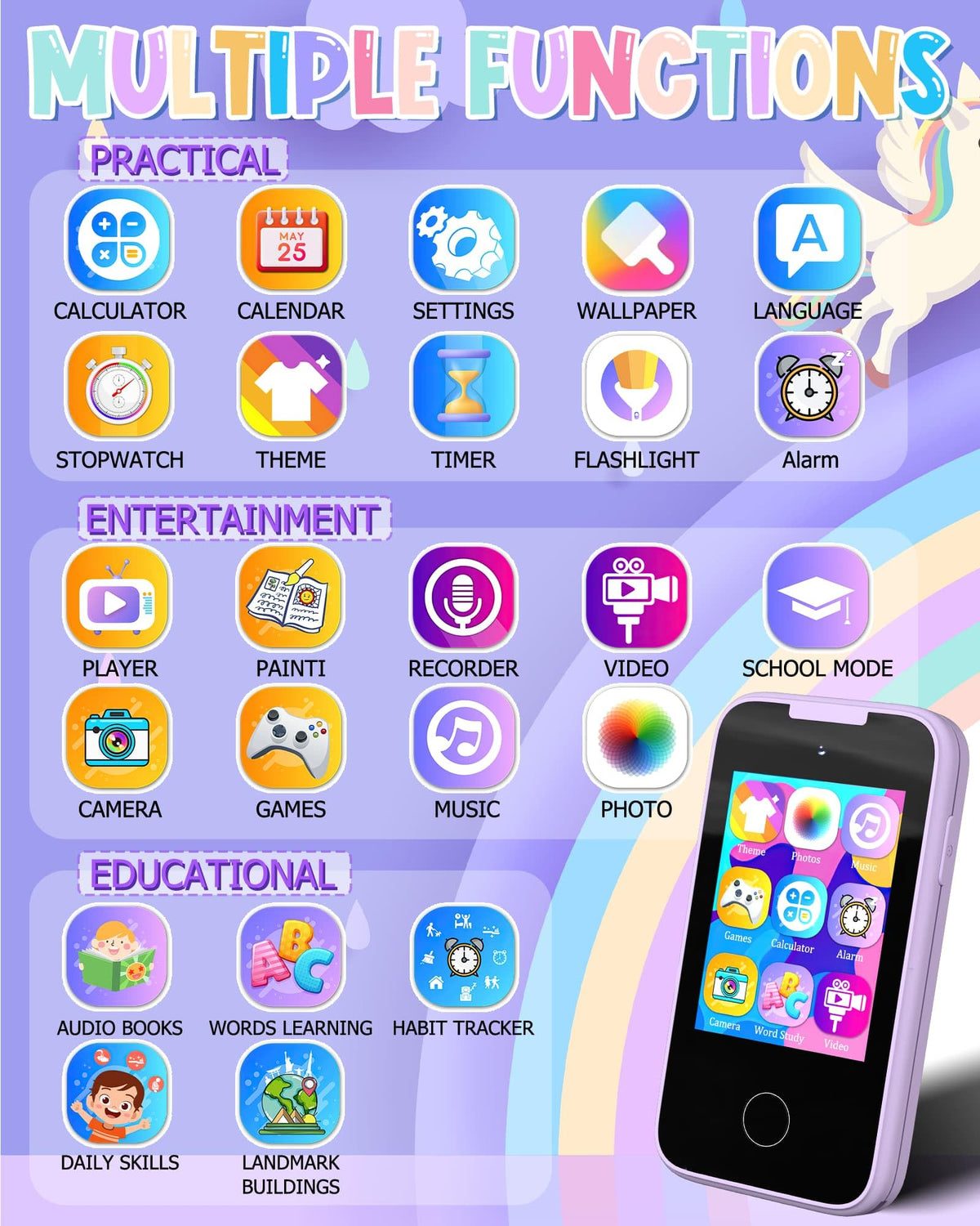 Vimorg Kids Smart Phone rear camera 8.5MP for memories