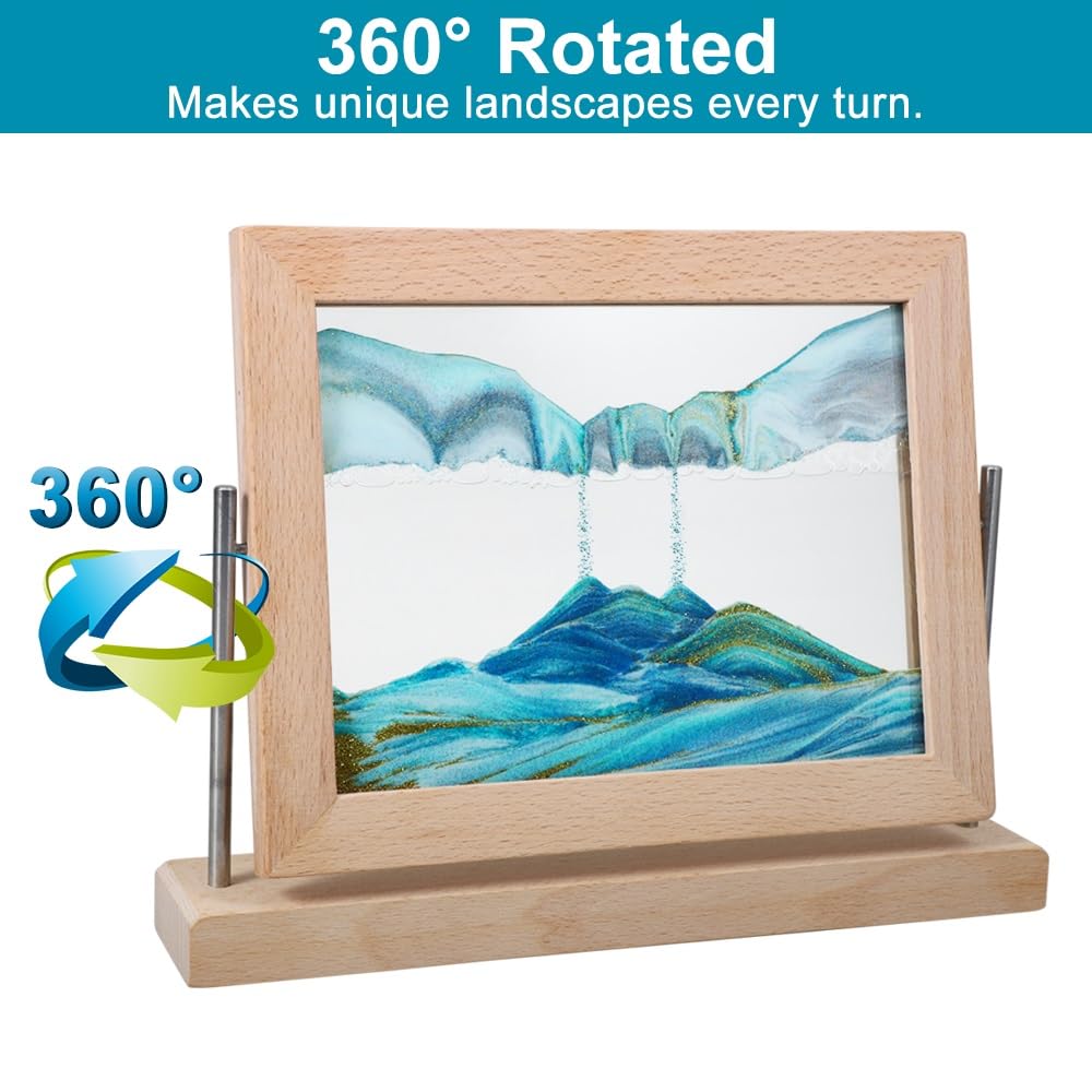Vindar dynamic sand art picture with rotating coastal and ocean imagery