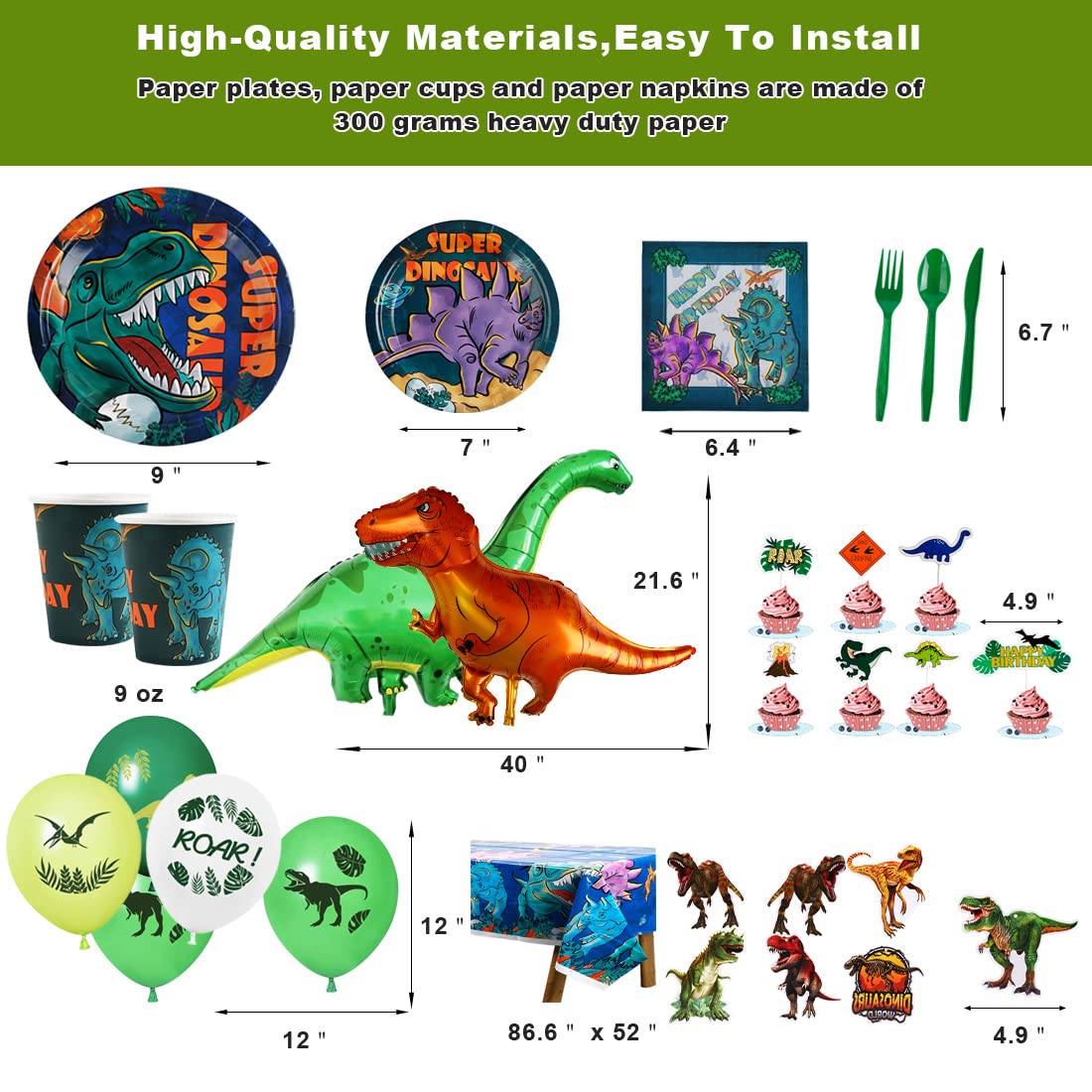Vinfo Dinosaur Napkins complete the look with soft, practical cleanup for hungry dinos.