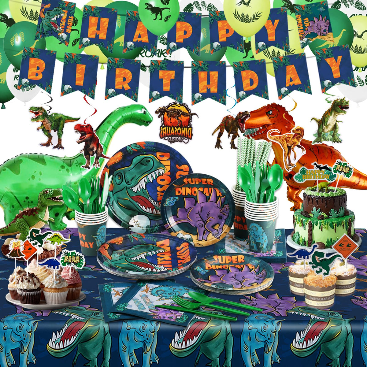 Vinfo Dinosaur Tablecloth helps protect surfaces while enhancing the theme.