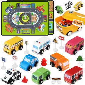 Vinkp 22pcs car toys playmat supports imaginative play and early language skills.