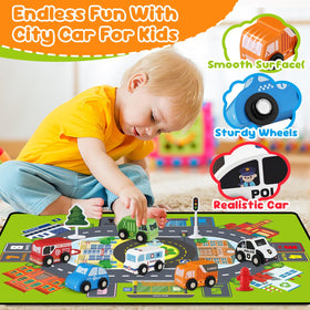 Vinkp double-sided playmat featuring city and countryside scenes for versatile storytelling.