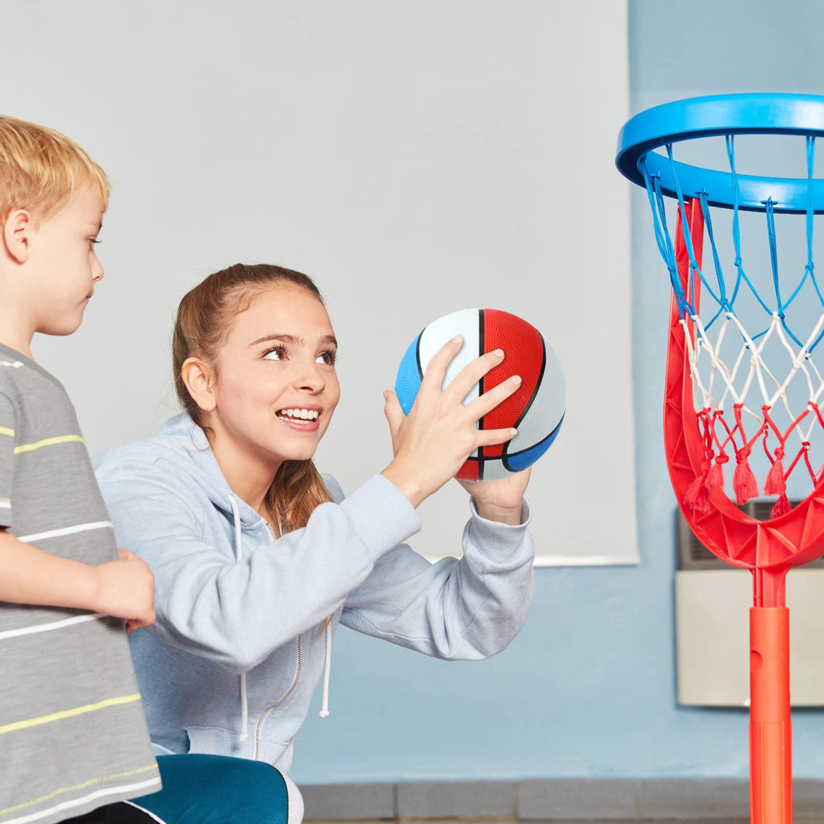 Vinsot arcade-ready balls fit over-door hoops for quick play.