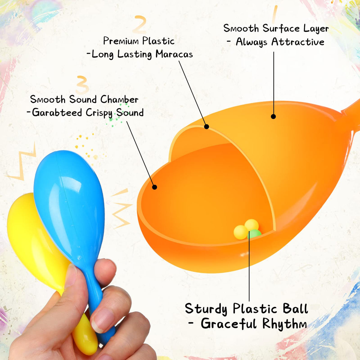 Vinsot neon mini maracas yellow spark creativity during songs and games.