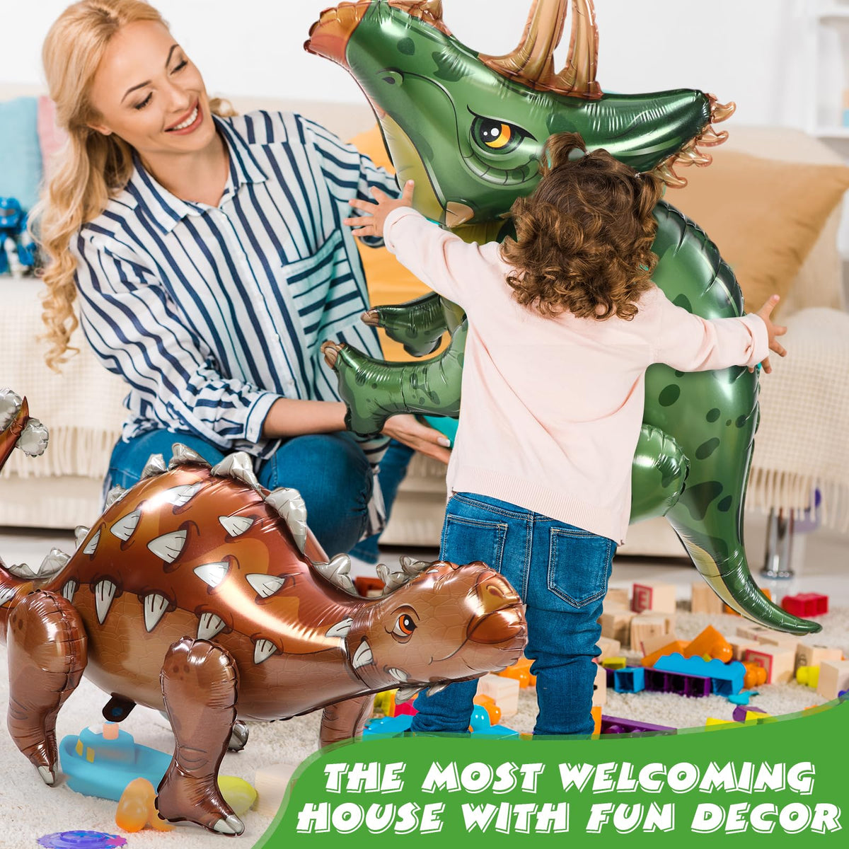 Vinsot dinosaur balloons with removable limbs for flexible posing.