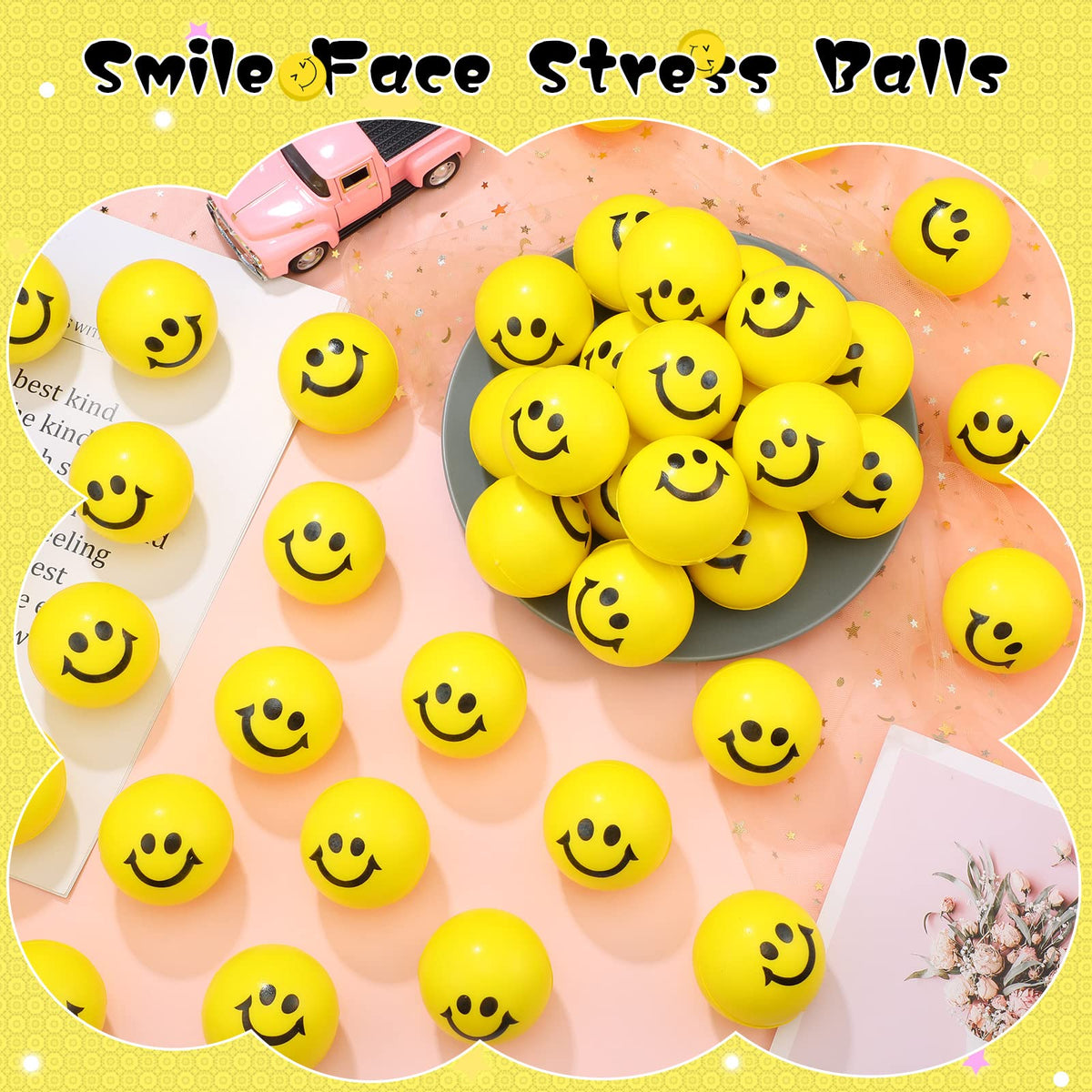 Vinsot yellow stress balls for classroom rewards, two-inch size.