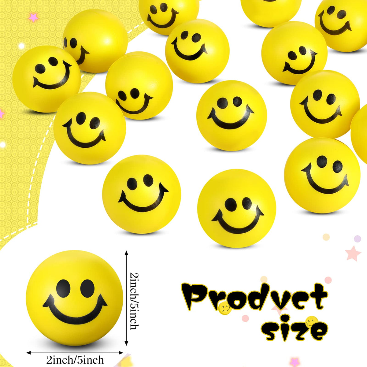 Vinsot yellow 2-inch stress ball in hand, easy squeeze for finger exercise.
