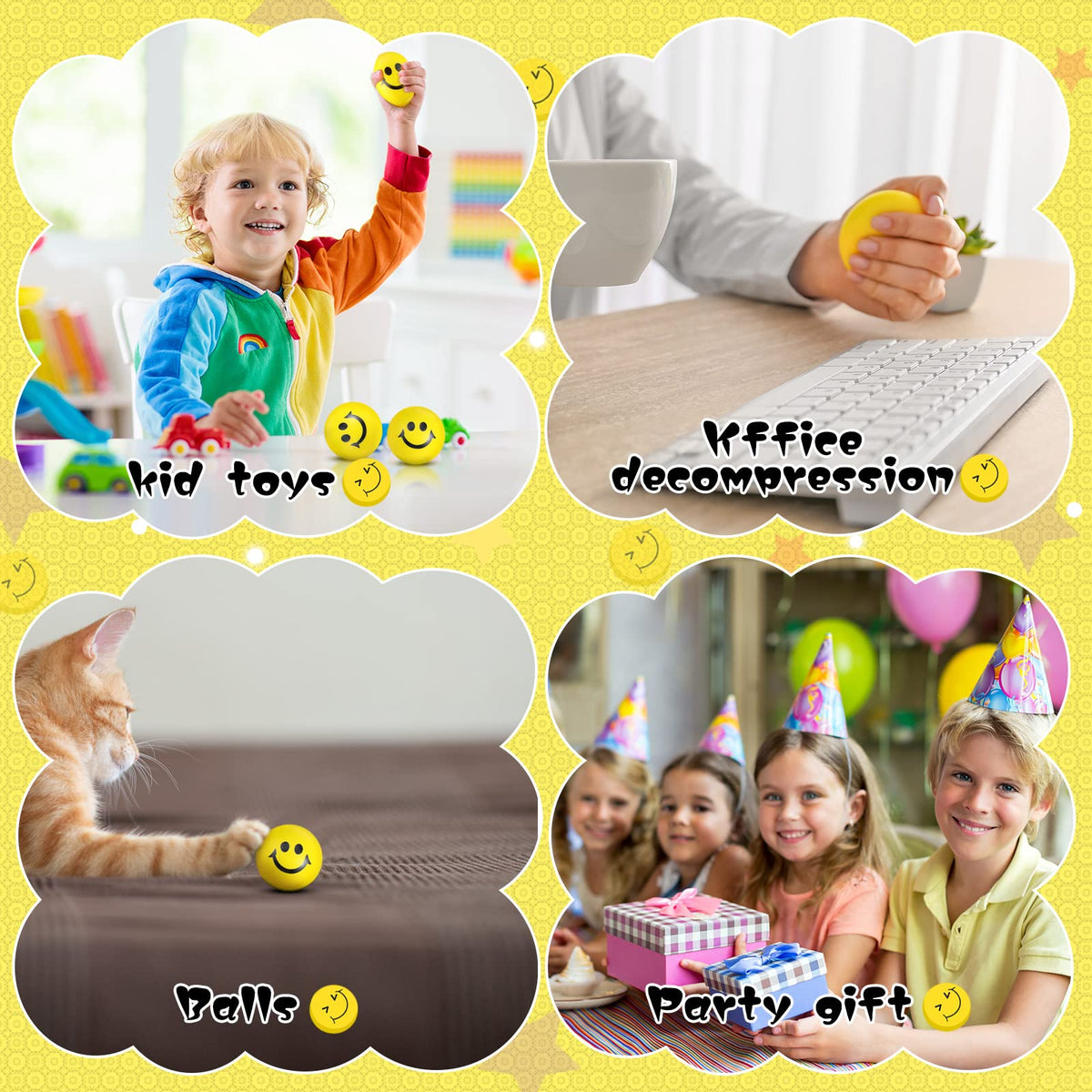 Vinsot party favors yellow stress balls, 2-inch, ideal gift filler for events.