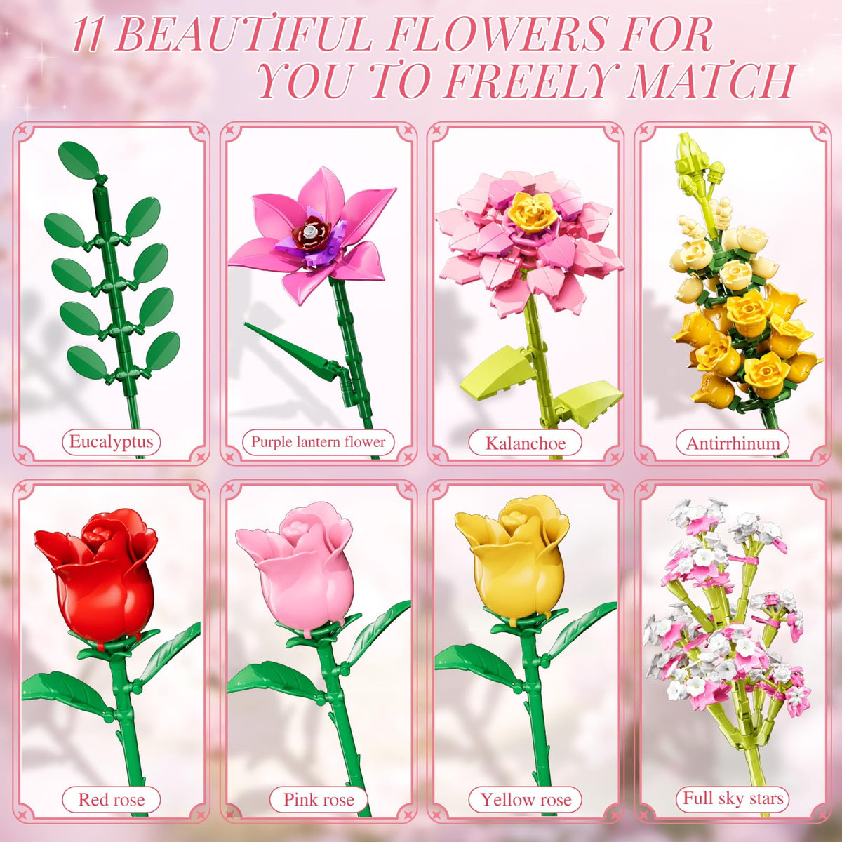 VINTOP 11 flower types and leaves enabling endless DIY arrangements.