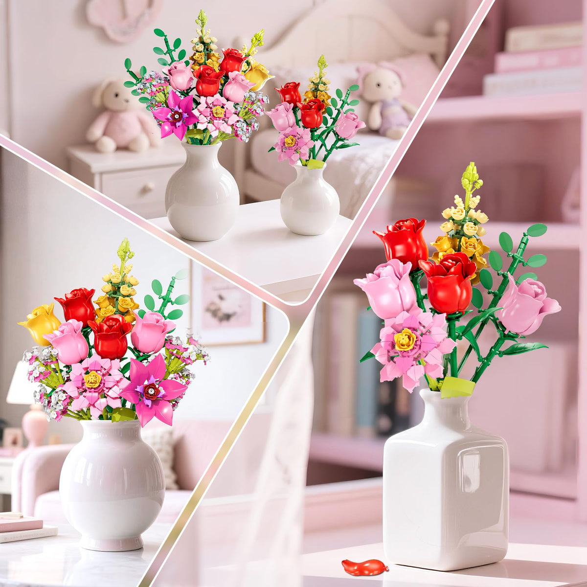 VINTOP DIY flower bouquet building set close-up of interlocking pieces.